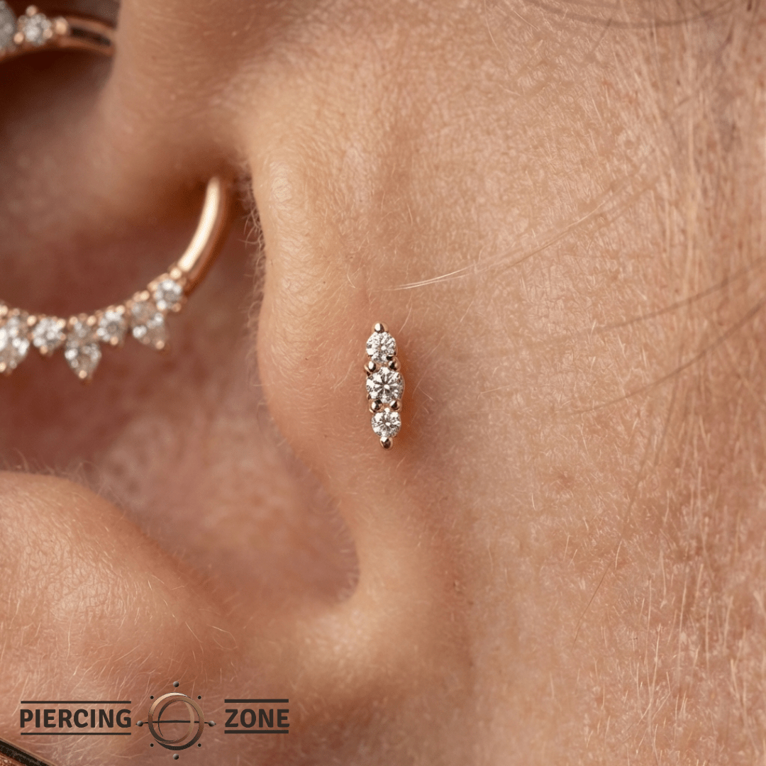 Mishka 3 – Diamond Trio Line – 14K Gold Threadless End - piercing - zone.com