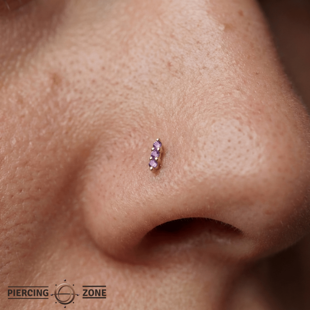 Mishka 3 – Triple Amethyst – 14K Gold Threadless End - piercing - zone.com