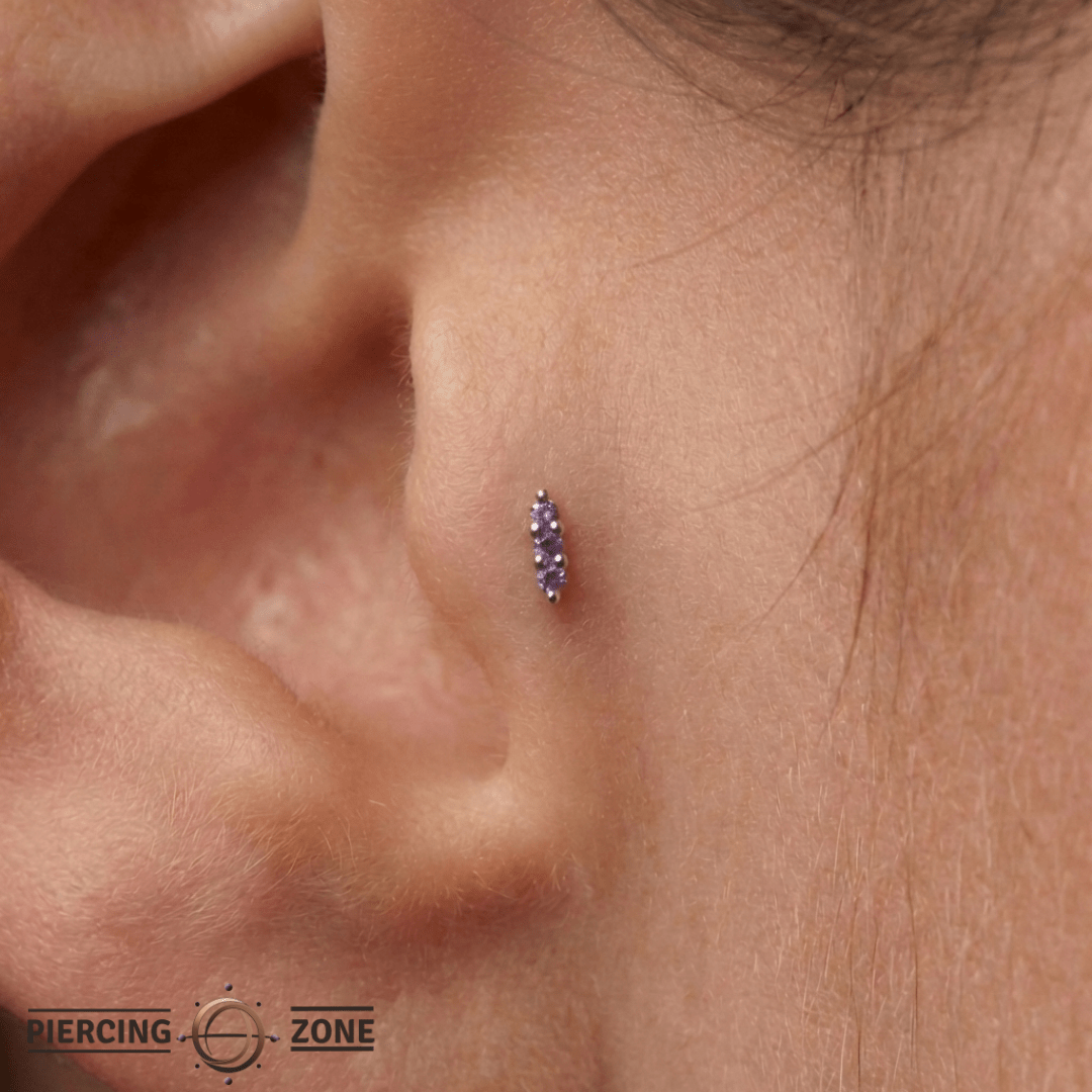 Mishka 3 – Triple Amethyst – 14K Gold Threadless End - piercing - zone.com