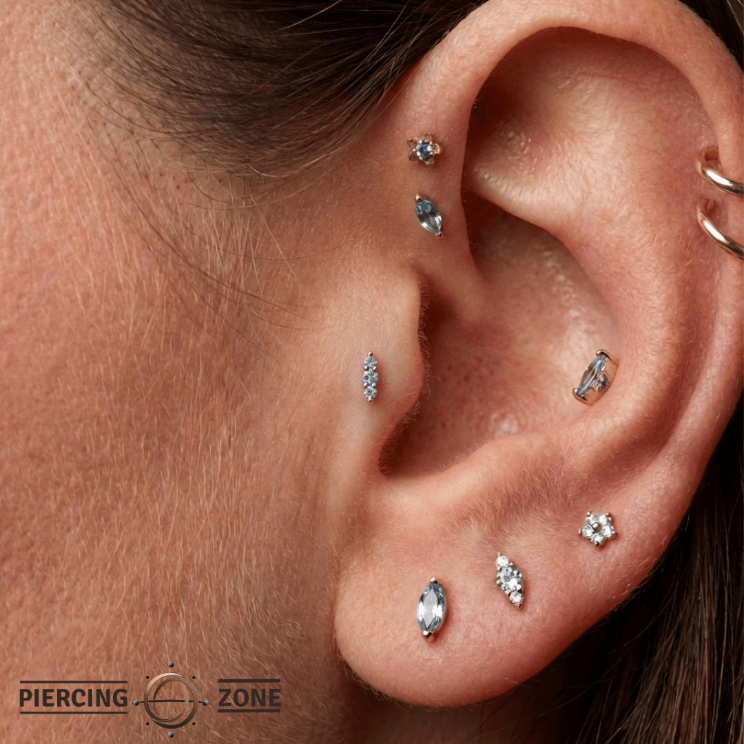 Mishka 3 – Triple London Blue Topaz – 14K Gold Threadless End - piercing - zone.com