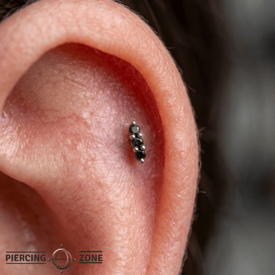 Mishka Prong 3 – Black Diamond Trio – 14K Gold Threadless End - piercing - zone.com