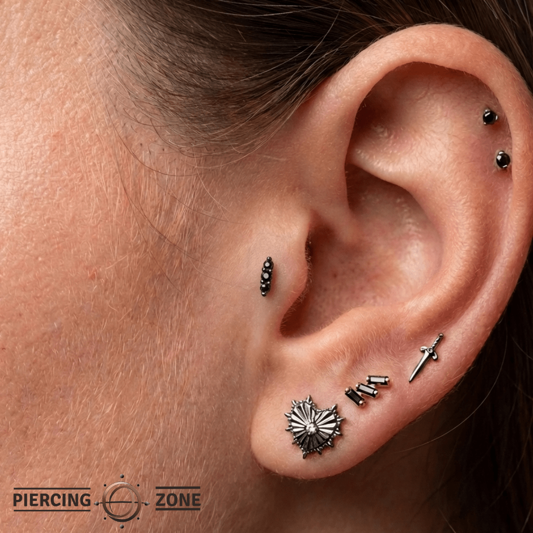 Mishka Prong 3 – Black Rhodium Black Diamond Trio – 14K Gold Threadless End - piercing - zone.com