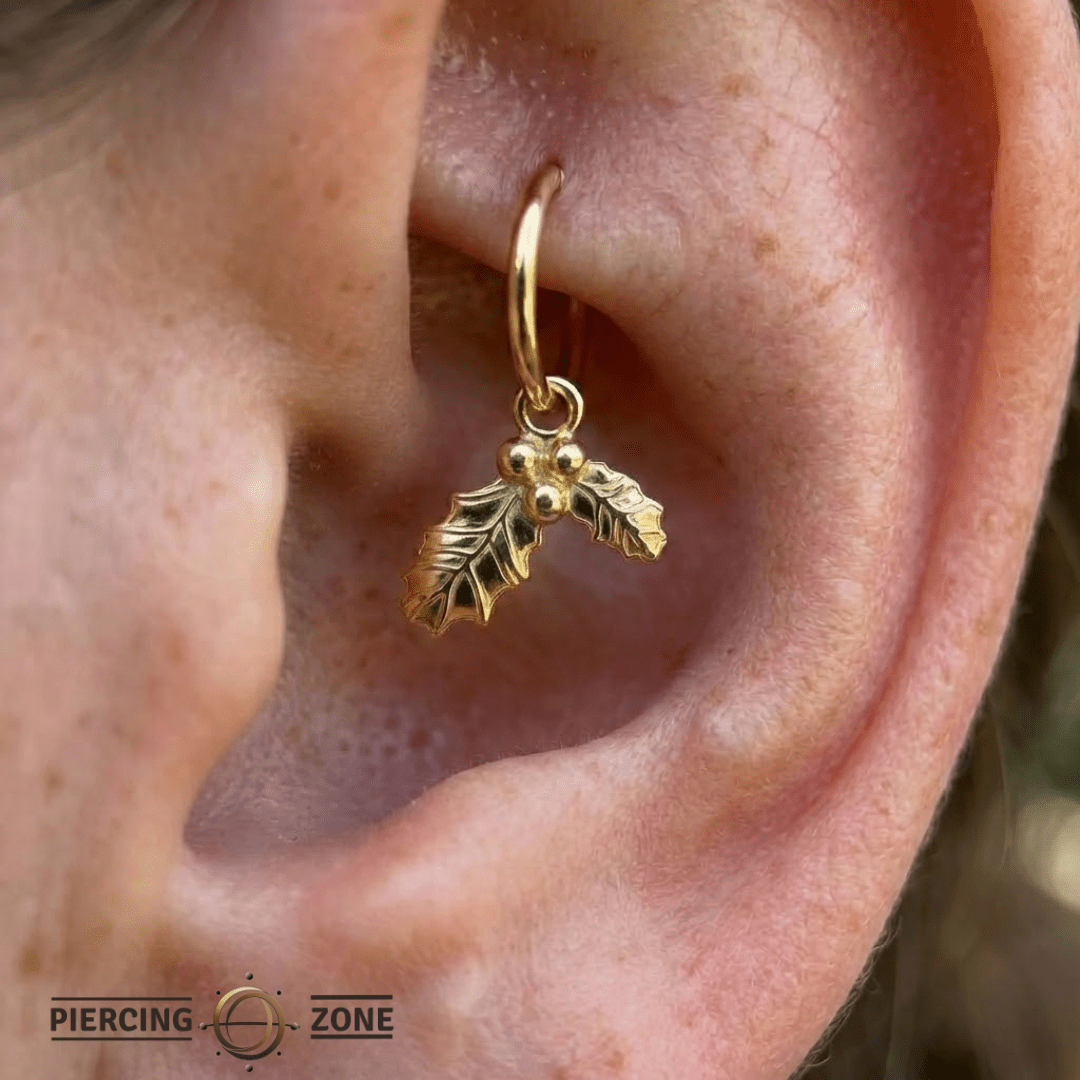 Mistletoe – 14K & 18K Gold Charm - piercing - zone.com
