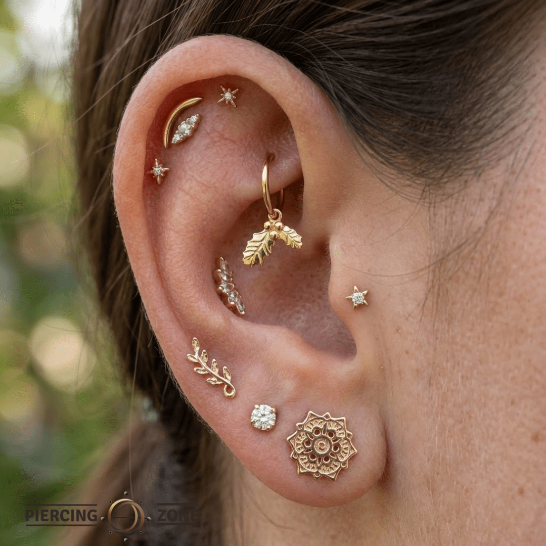 Mistletoe – 14K & 18K Gold Charm - piercing - zone.com