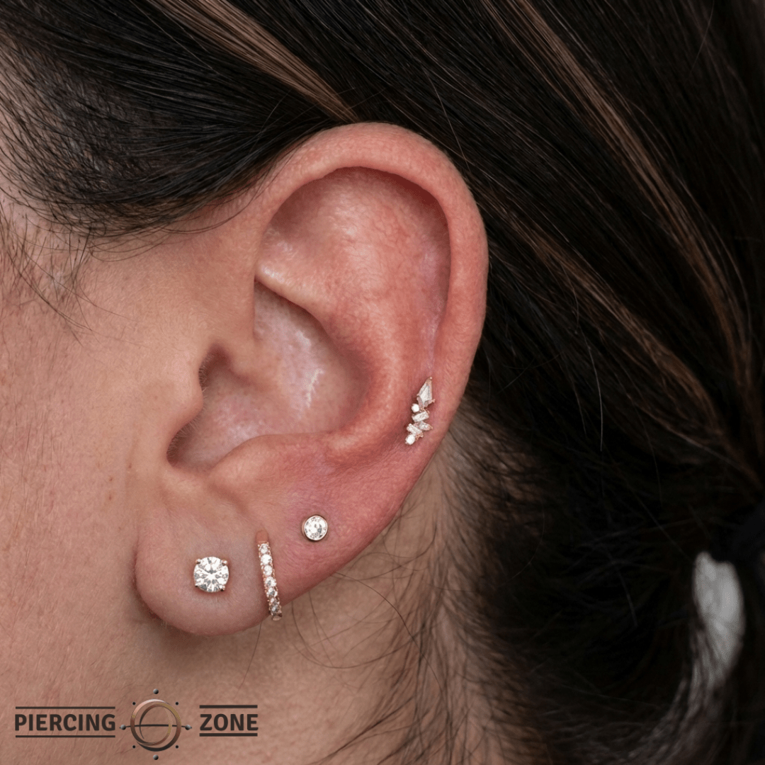Mixt – CZ Asymmetrical Cluster – 14K Gold Threadless End - piercing - zone.com