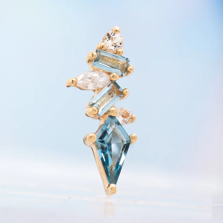 Mixt – London Blue Topaz, White Topaz & CZ Cluster – 14K Gold Threadless End - piercing - zone.com
