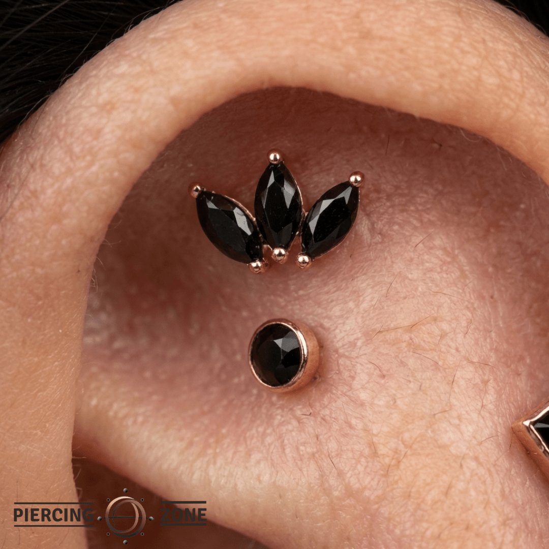 Moet – Black Spinel Marquise Fan – 14K Gold Threadless End - piercing - zone.com
