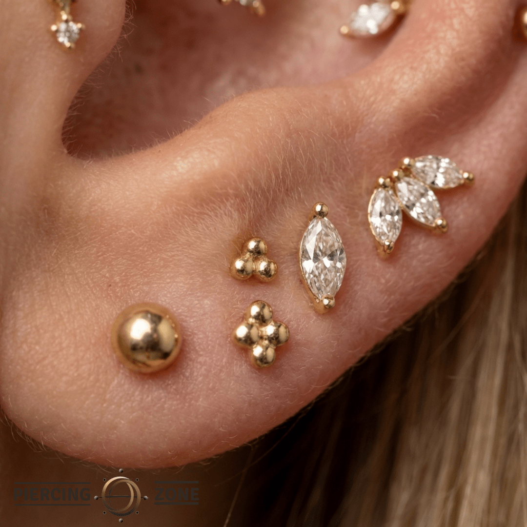 Moet – CZ Marquise Fan – 14K Gold Threadless End - piercing - zone.com