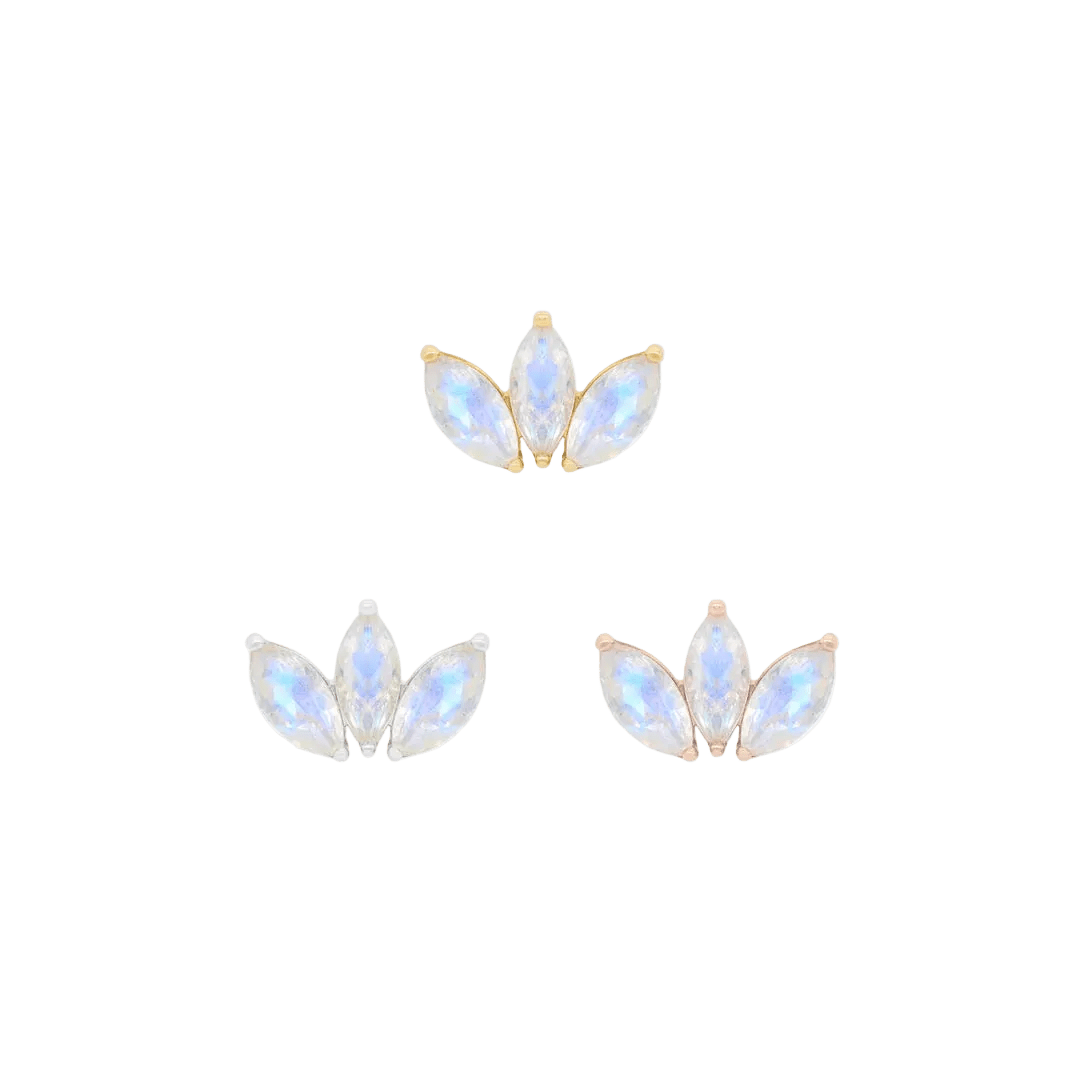 Moet Mini Threadless End with Rainbow Moonstone - 14K Gold Gem End - piercing - zone.com