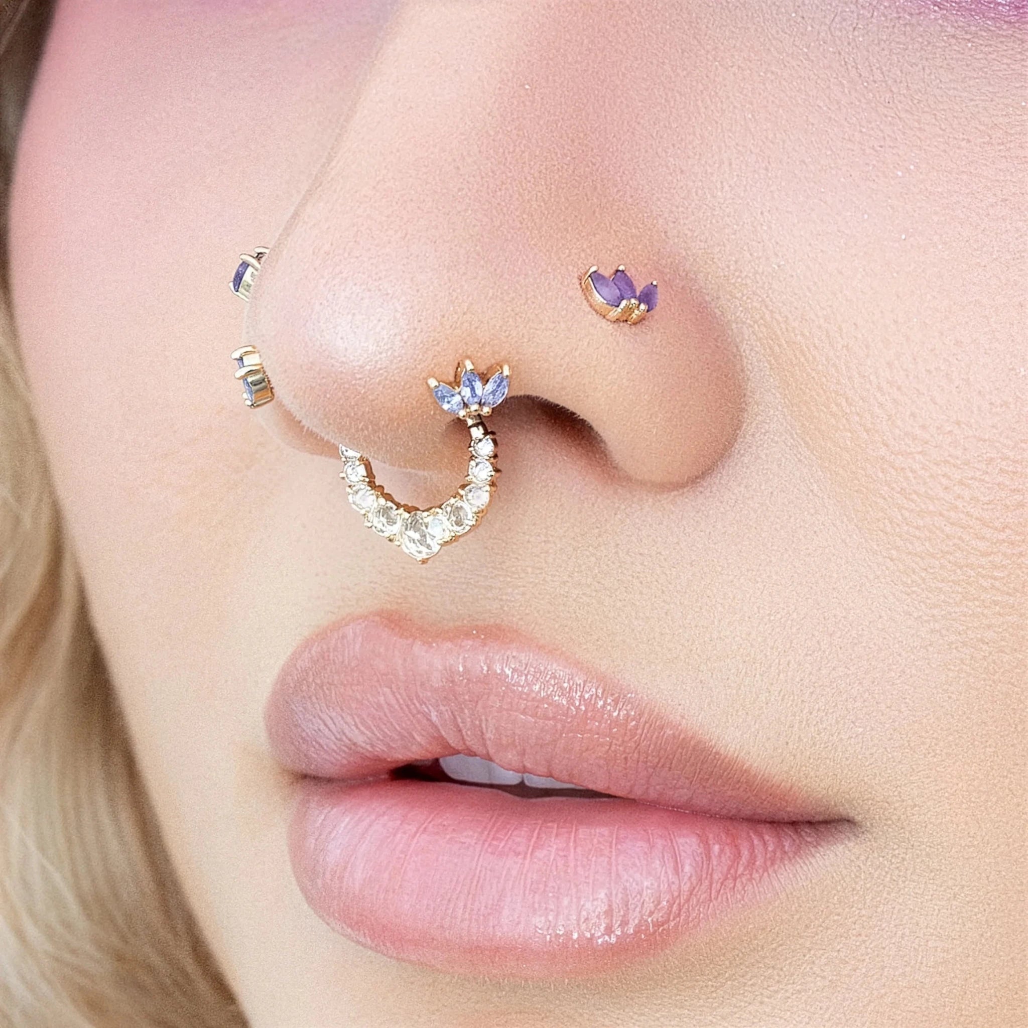 Moet Mini Threadless End with Sandblasted Amethyst - 14K Gold Gem End - piercing - zone.com