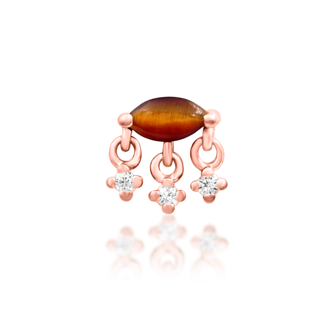 Mona – Tiger Eye & CZ Radiant Cluster – 14K Gold Threadless End - piercing - zone.com
