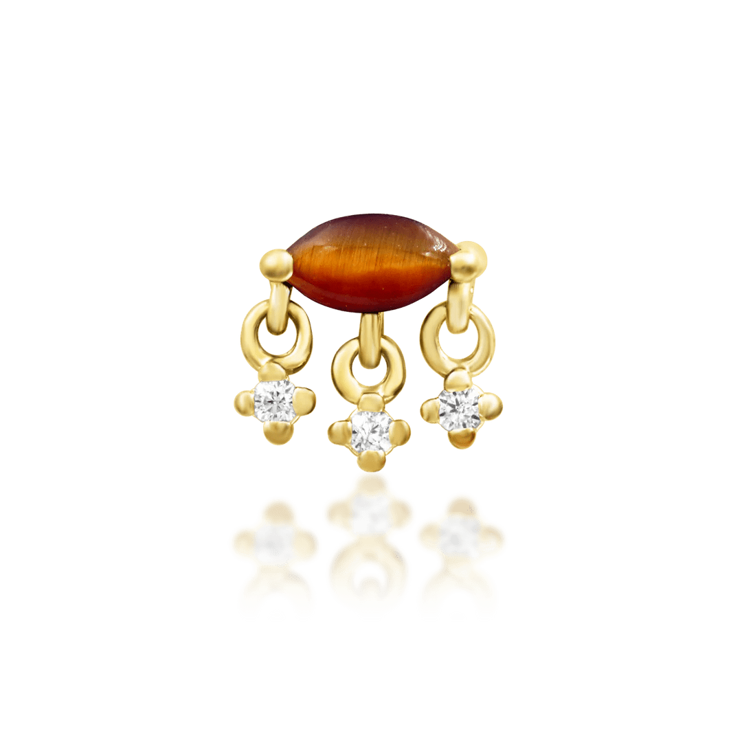 Mona – Tiger Eye & CZ Radiant Cluster – 14K Gold Threadless End - piercing - zone.com
