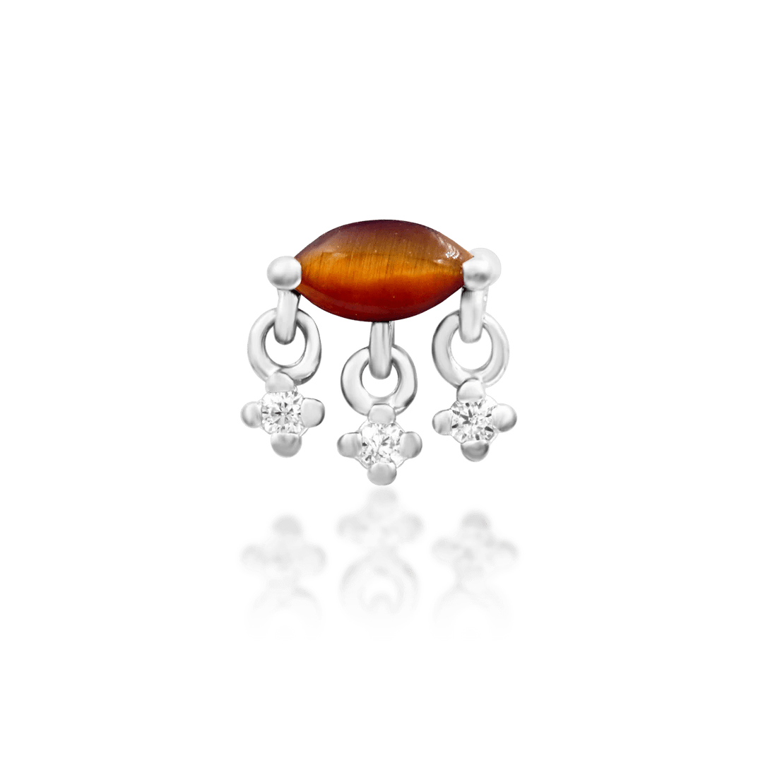 Mona – Tiger Eye & CZ Radiant Cluster – 14K Gold Threadless End - piercing - zone.com