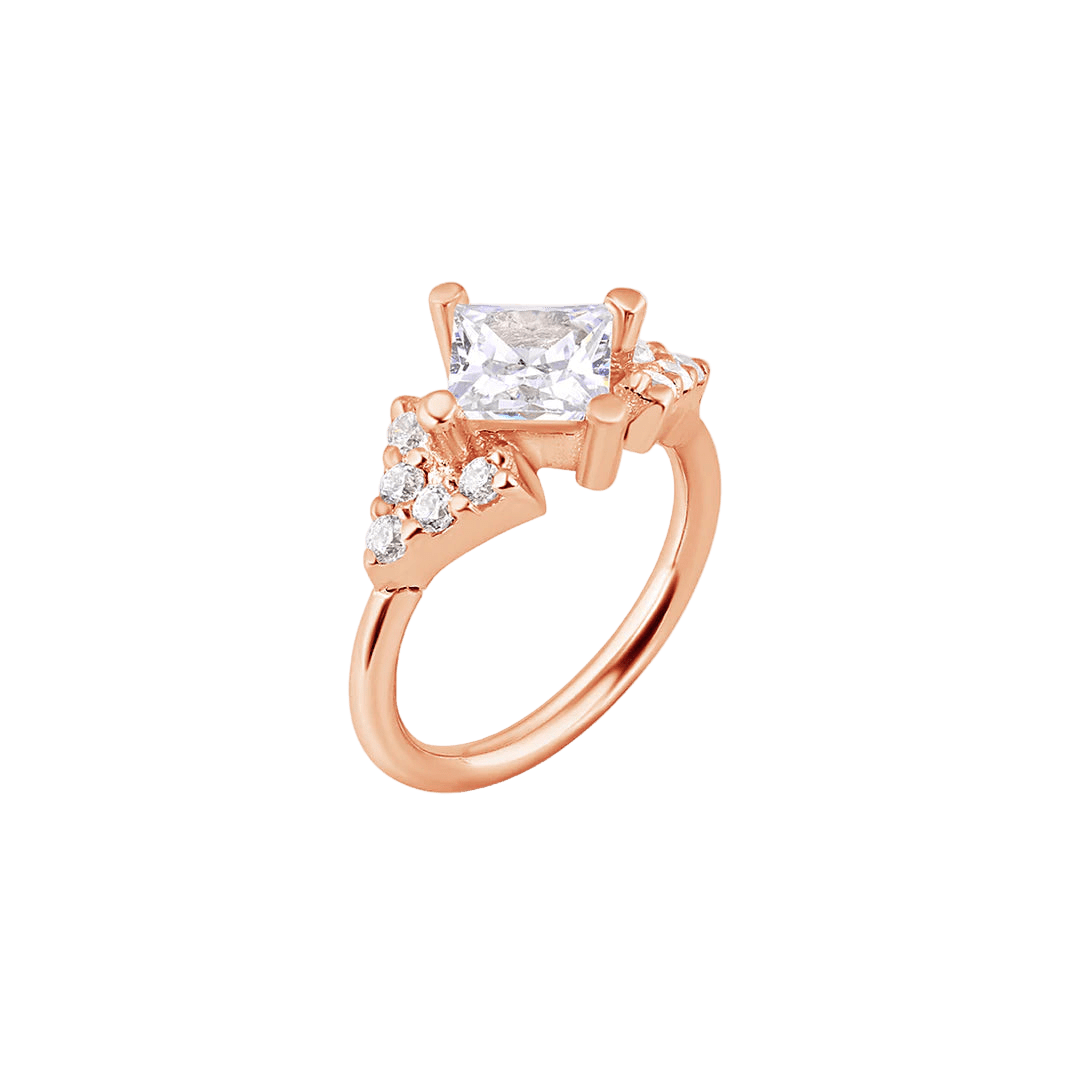 Monarch Seamless Ring – 14K Gold Square - Center & Micro - Gem Crown Design - piercing - zone.com