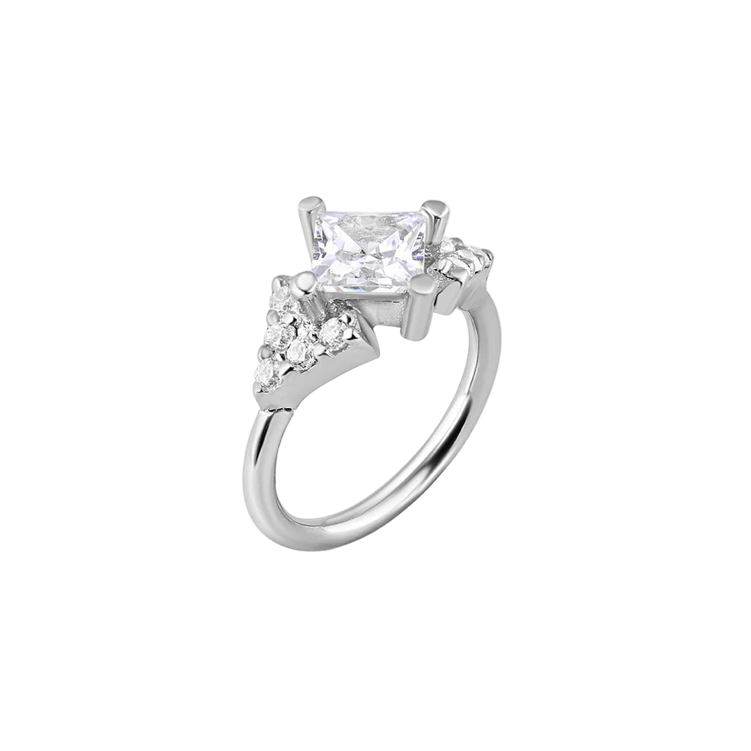 Monarch Seamless Ring – 14K Gold Square - Center & Micro - Gem Crown Design - piercing - zone.com