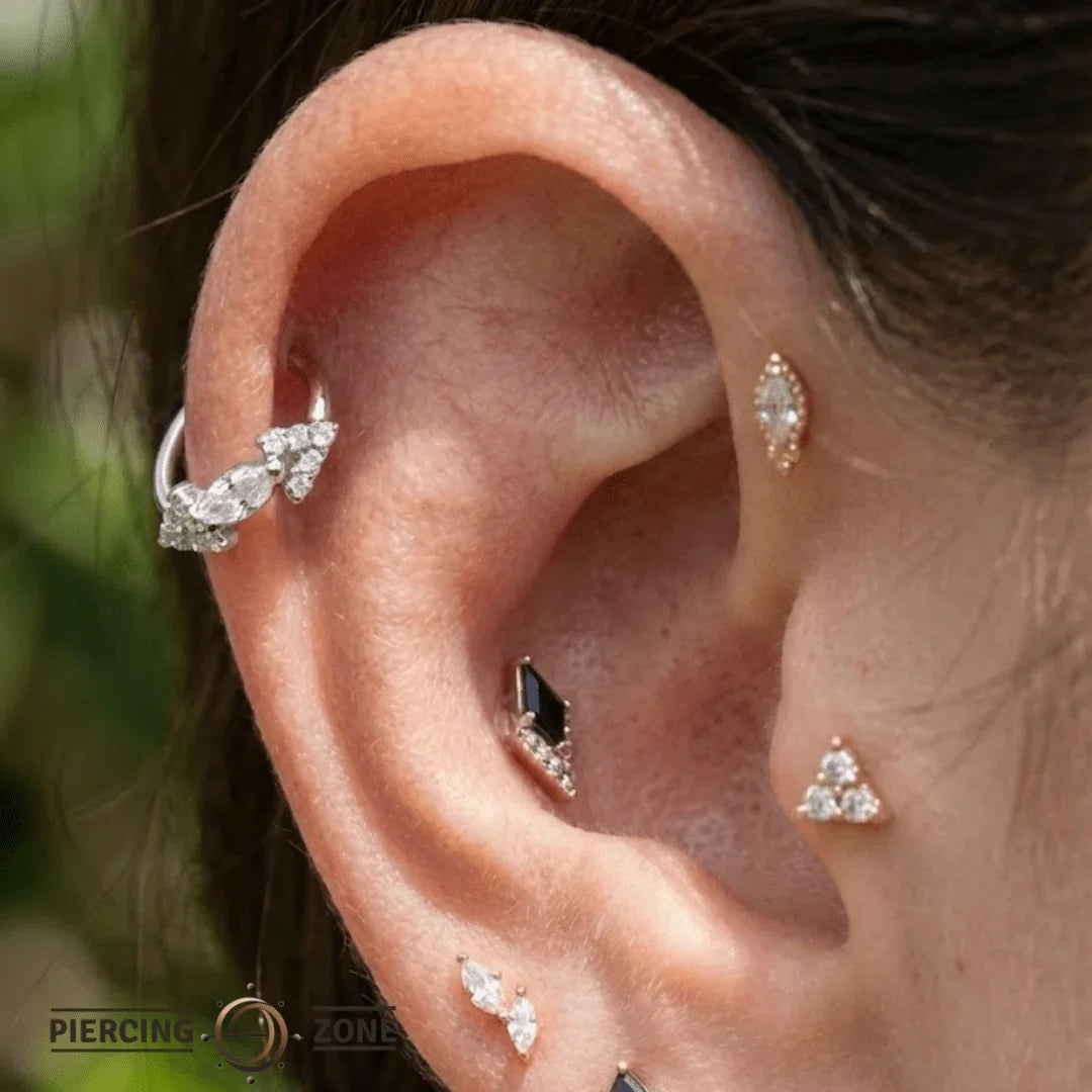 Monroe Seamless Ring – 14K Gold Marquise Crown & Micro - Gem Radiance - piercing - zone.com