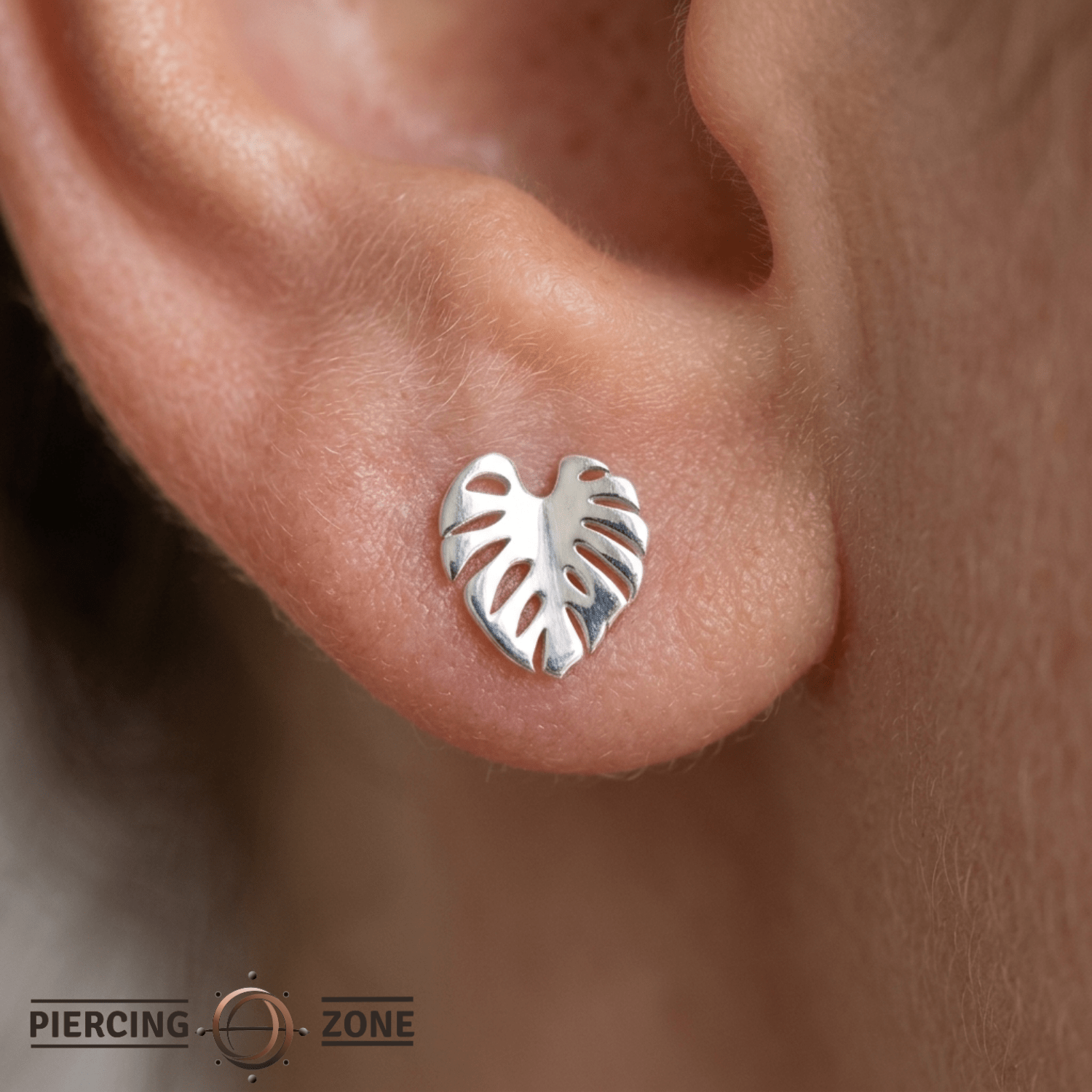 Monstera – 14K Gold Tropical Leaf Threadless Pin - piercing - zone.com