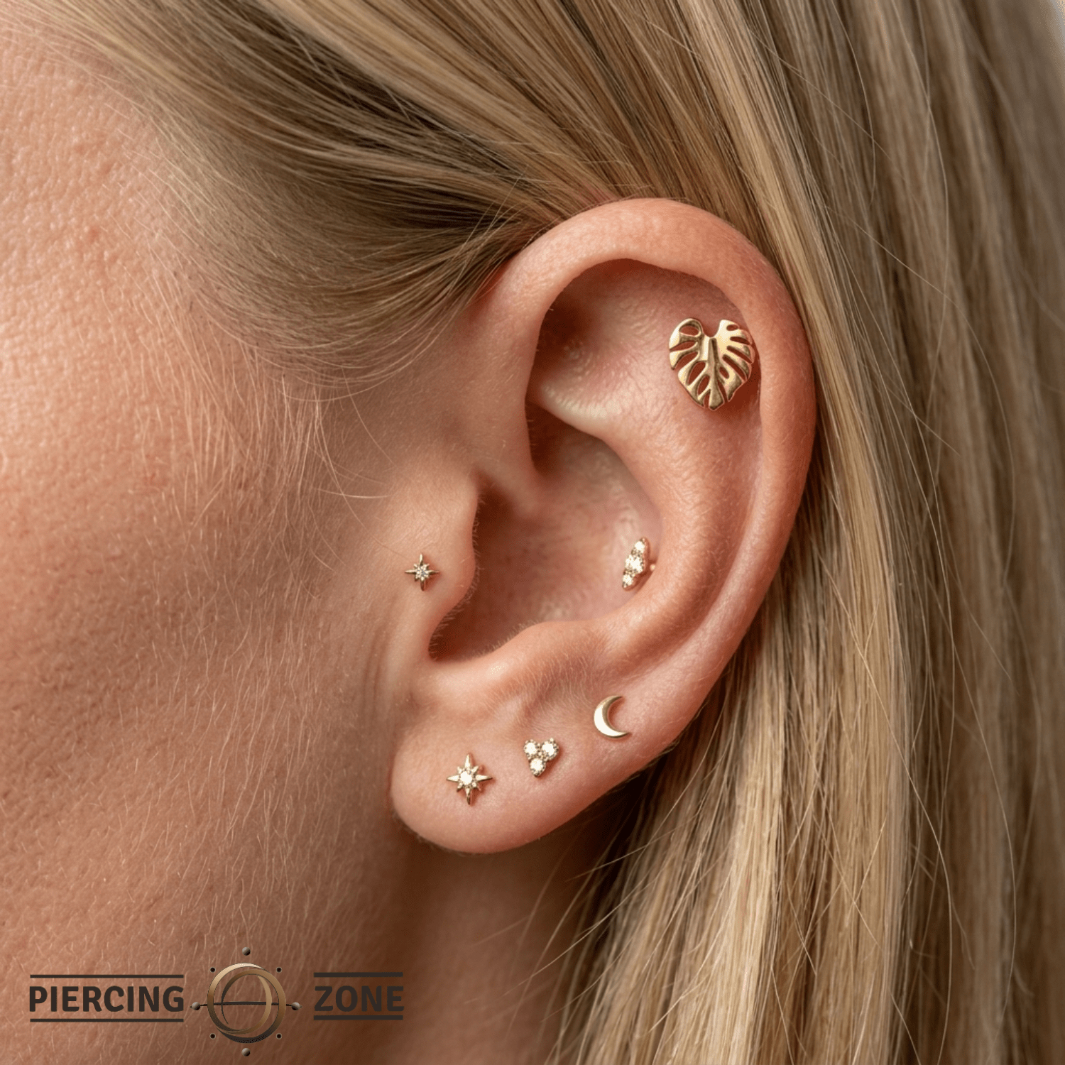 Monstera – 14K Gold Tropical Leaf Threadless Pin - piercing - zone.com