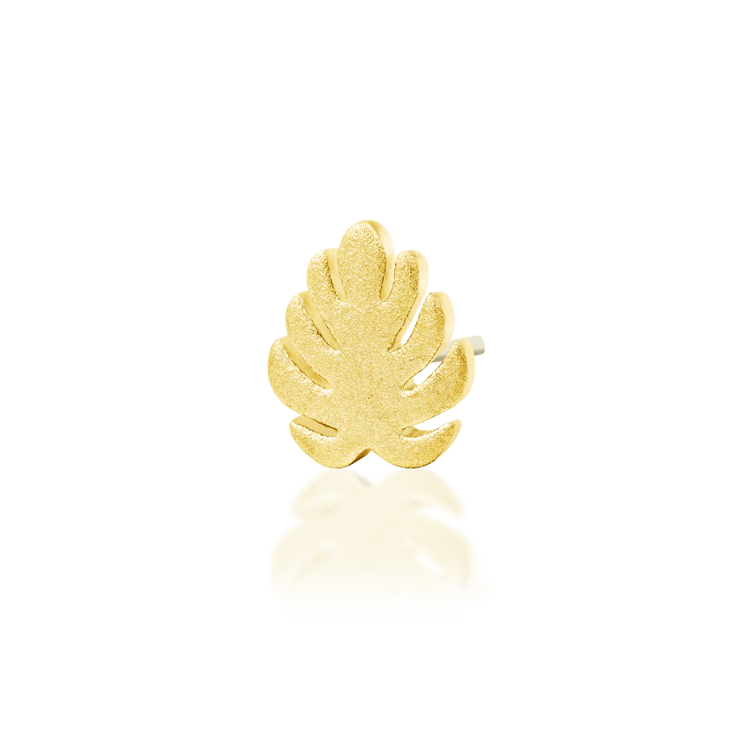 Monstera – Textured Matte Leaf – 14K Gold Threadless End - piercing - zone.com