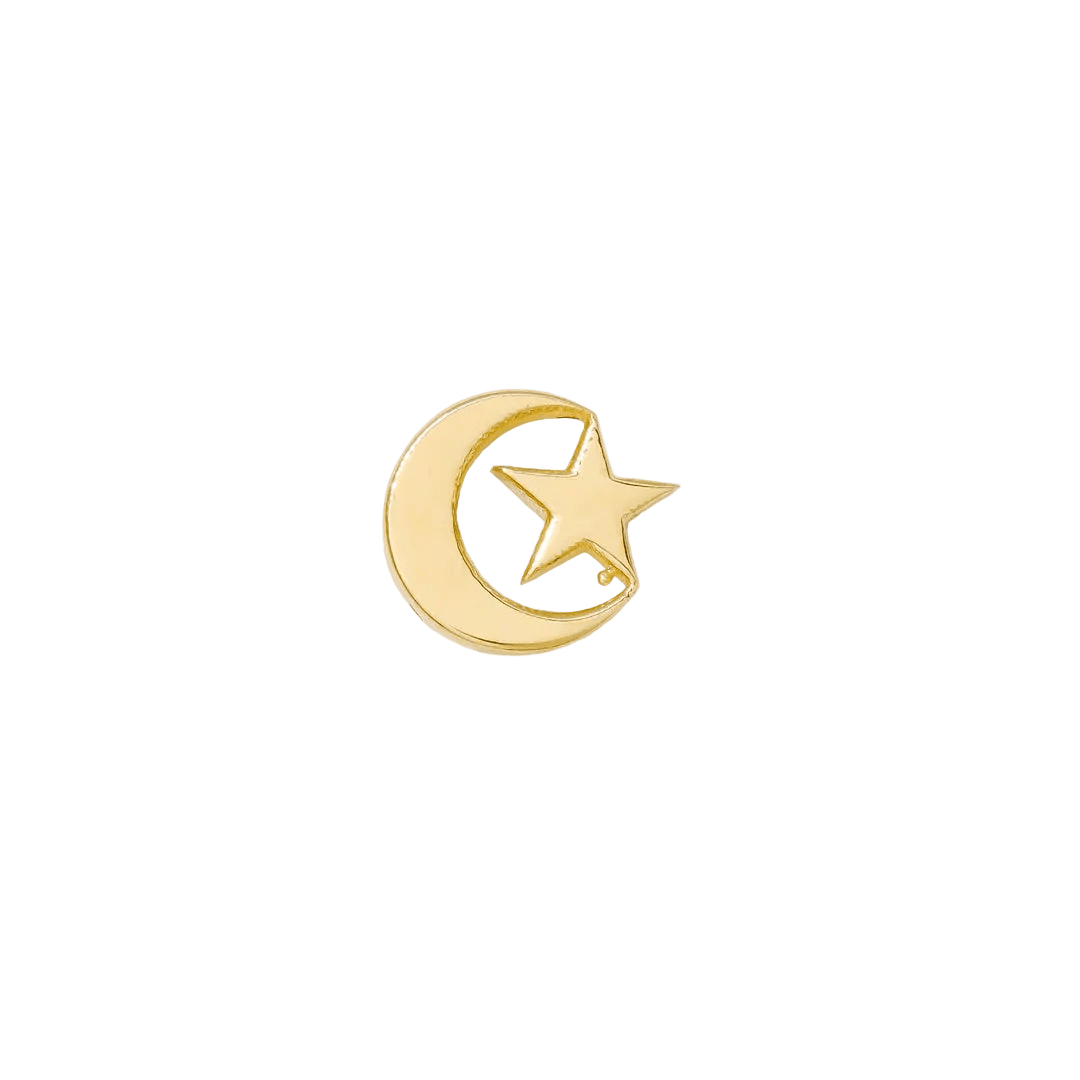 Moon Star Pin - 14K Gold Celestial Threadless End - piercing - zone.com