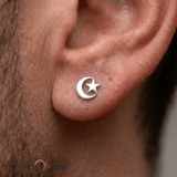 Moon Star Pin - 14K Gold Celestial Threadless End - piercing - zone.com