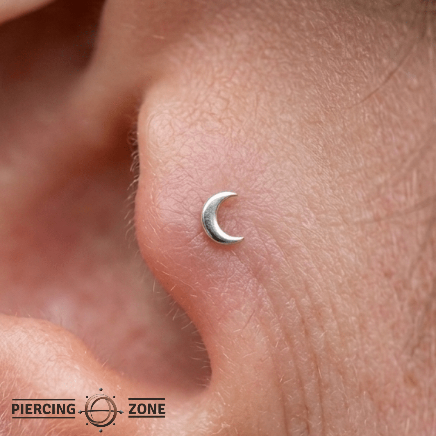 Moonlet Pin - 14K Gold Crescent Threadless End - piercing - zone.com