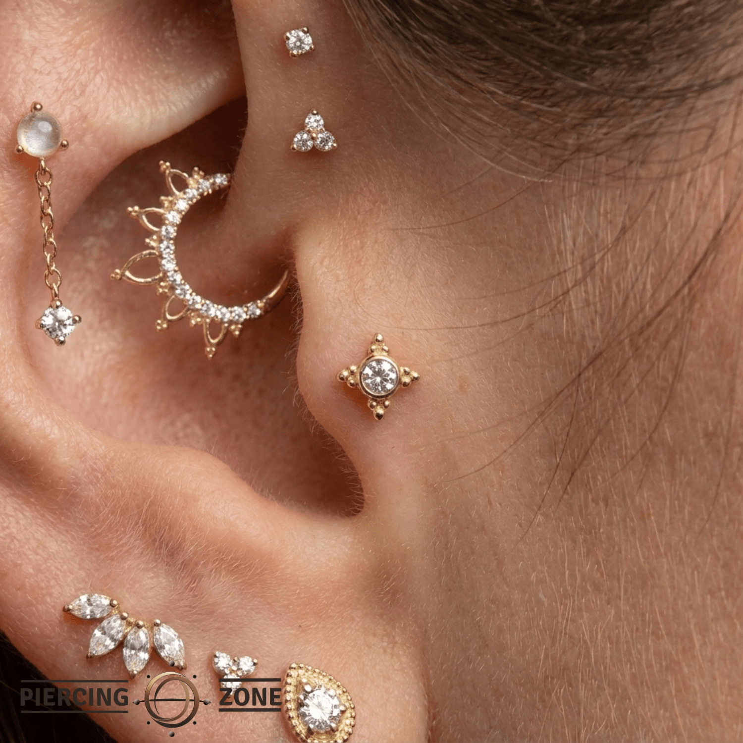 Moonlight Pin Large - 14K Gold Gem Threadless End - piercing - zone.com