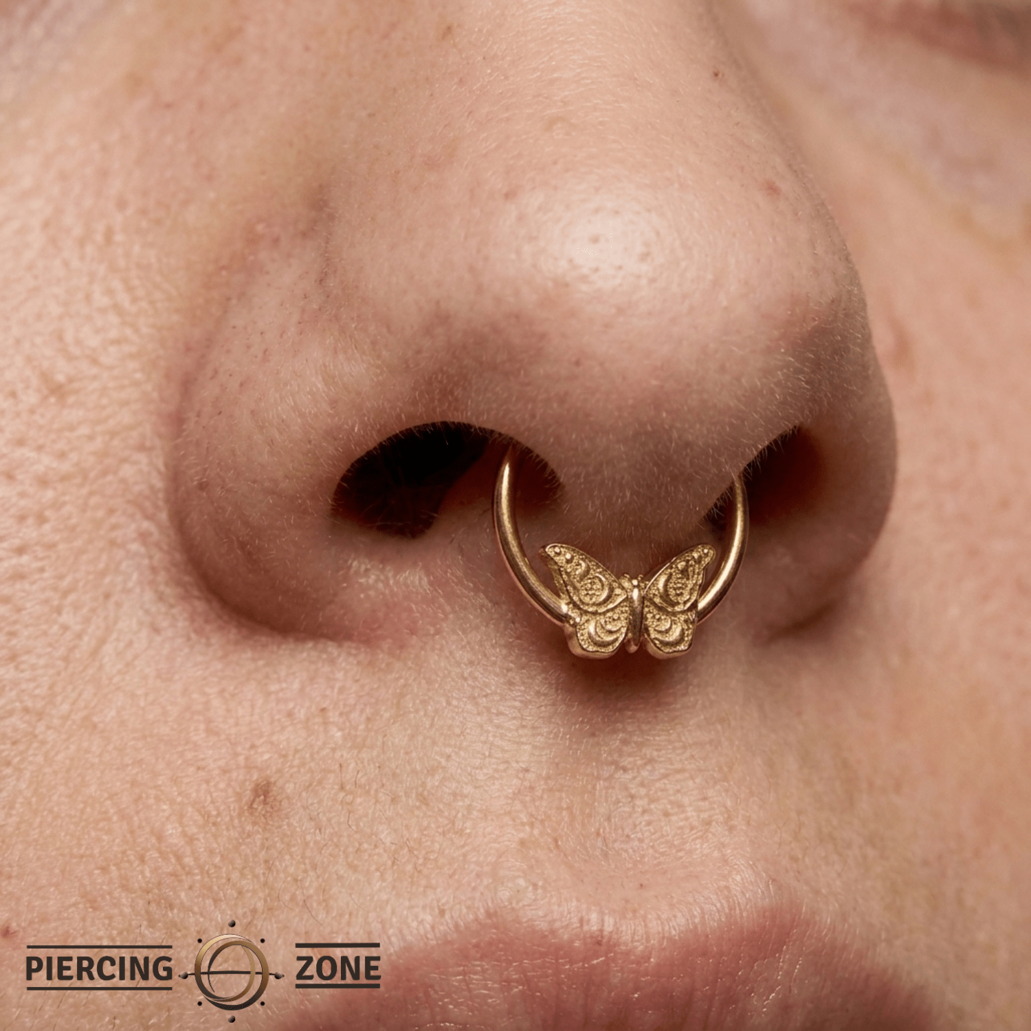 Moonlit Flutter - 14K Gold Butterfly Fixed Bead Ring - piercing - zone.com