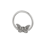 Moonlit Flutter - 14K Gold Butterfly Fixed Bead Ring - piercing - zone.com