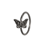 Moonlit Flutter - 14K Gold Butterfly Fixed Bead Ring - piercing - zone.com