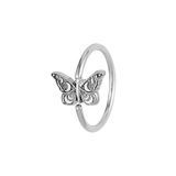 Moonlit Flutter - 14K Gold Butterfly Fixed Bead Ring - piercing - zone.com