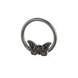 Moonlit Flutter - 14K Gold Butterfly Fixed Bead Ring - piercing - zone.com