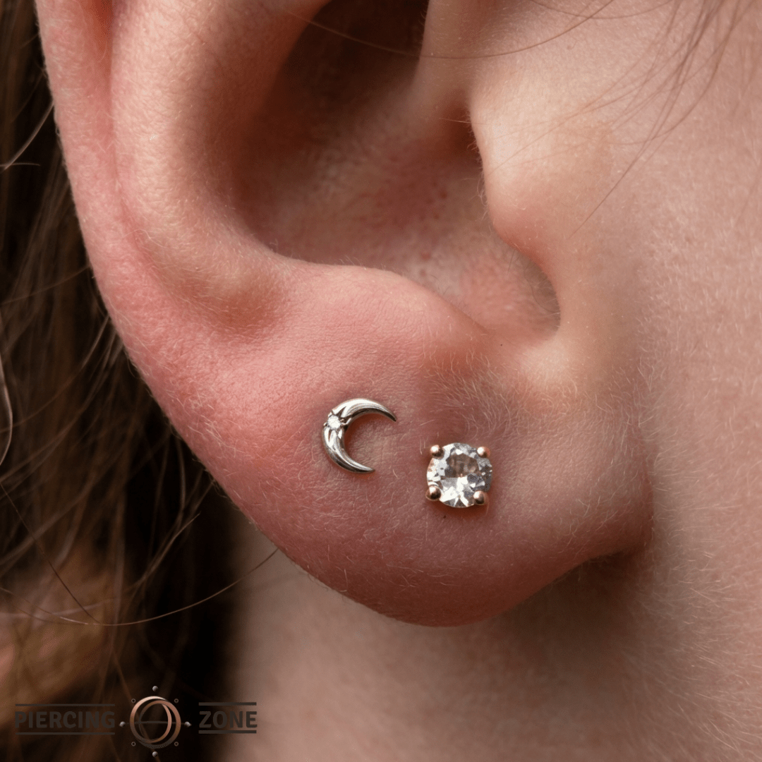 Moonshine – Crescent CZ – 14K Gold Threadless End - piercing - zone.com