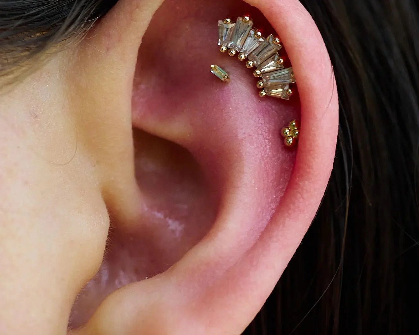 Paris - White Topaz Baguette - 14K Gold Threadless End