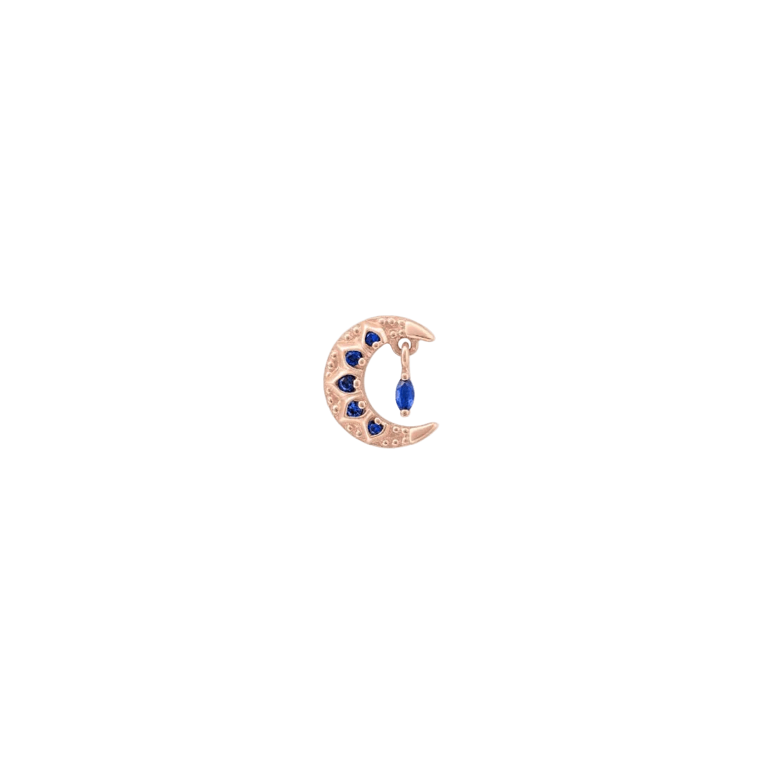 Moroccan Moon - 14K Gold Lab Blue Sapphire Threadless End - piercing-zone.com