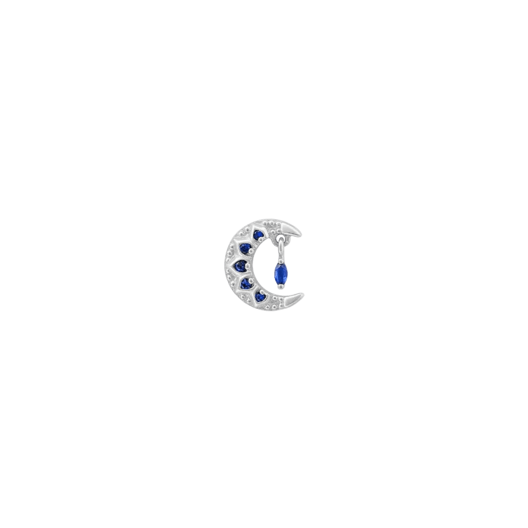 Moroccan Moon - 14K Gold Lab Blue Sapphire Threadless End - piercing-zone.com