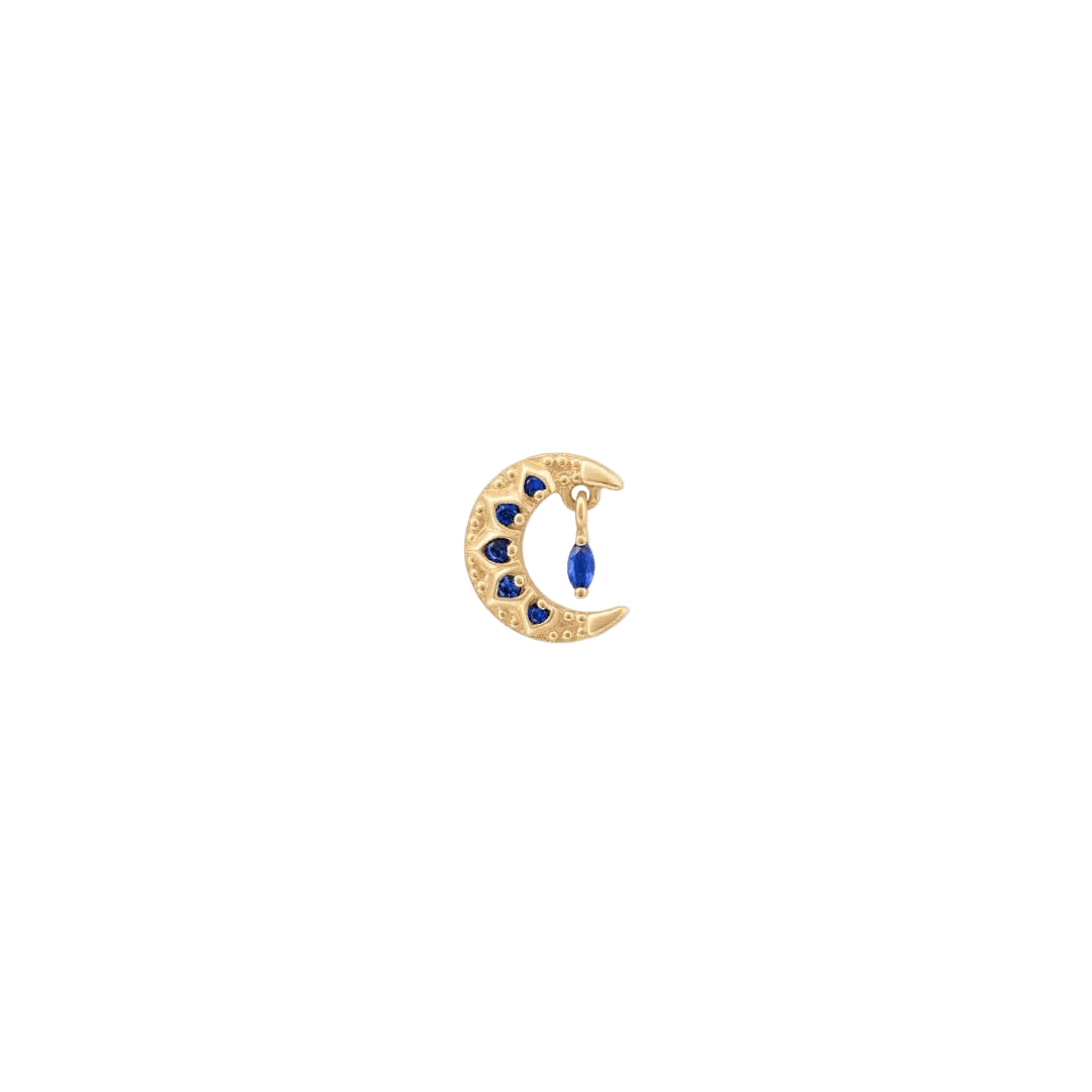 Moroccan Moon - 14K Gold Lab Blue Sapphire Threadless End - piercing-zone.com