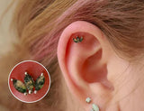 Moss Marquise Fan – 14K Gold Moss Agate Threadless End - piercing - zone.com