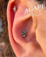 Moss Marquise Fan – 14K Gold Moss Agate Threadless End - piercing - zone.com