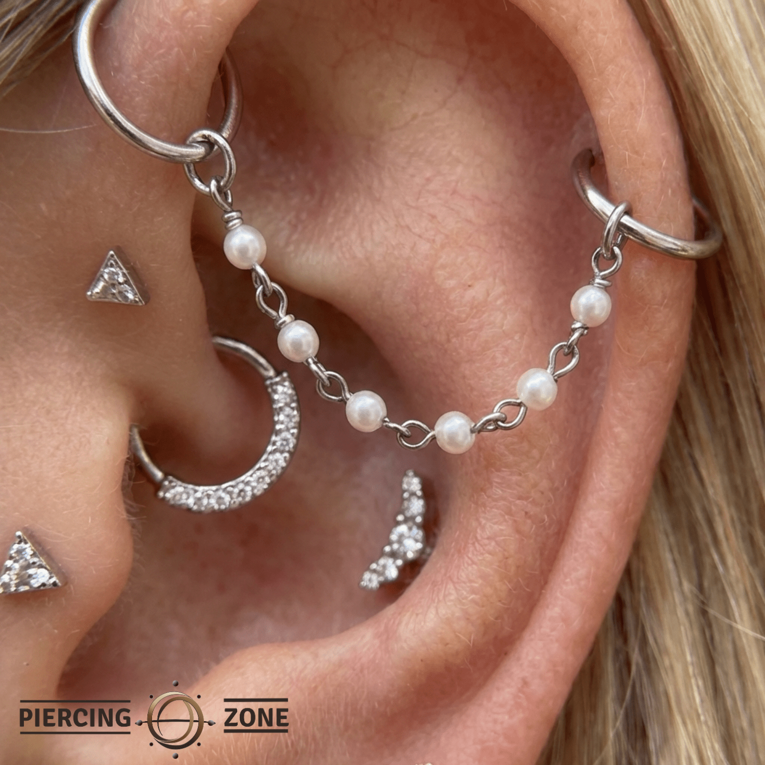 Mother of Pearl Chain – 18K Gold Pearl Piercing Chain - piercing - zone.com