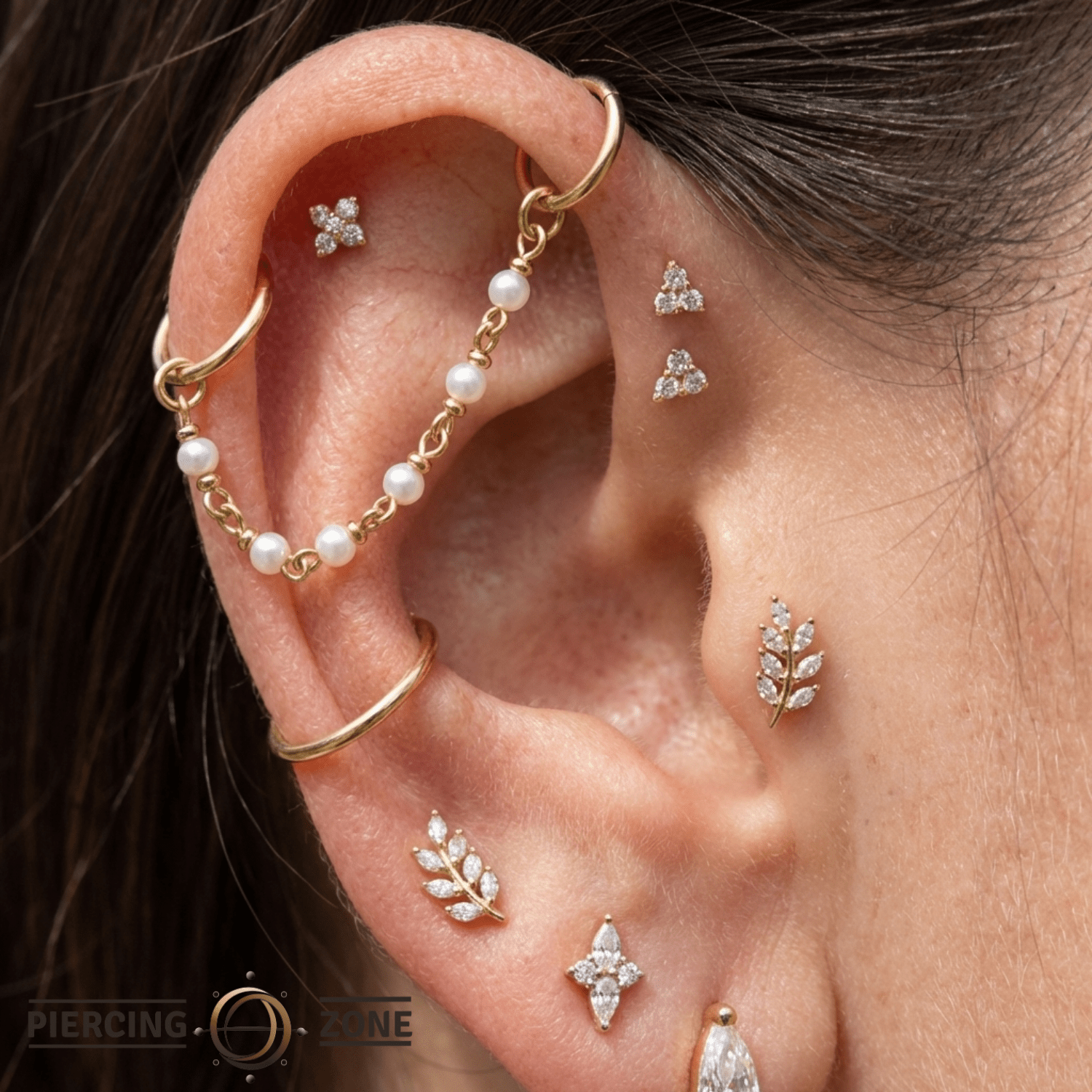 Mother of Pearl Chain – 18K Gold Pearl Piercing Chain - piercing - zone.com