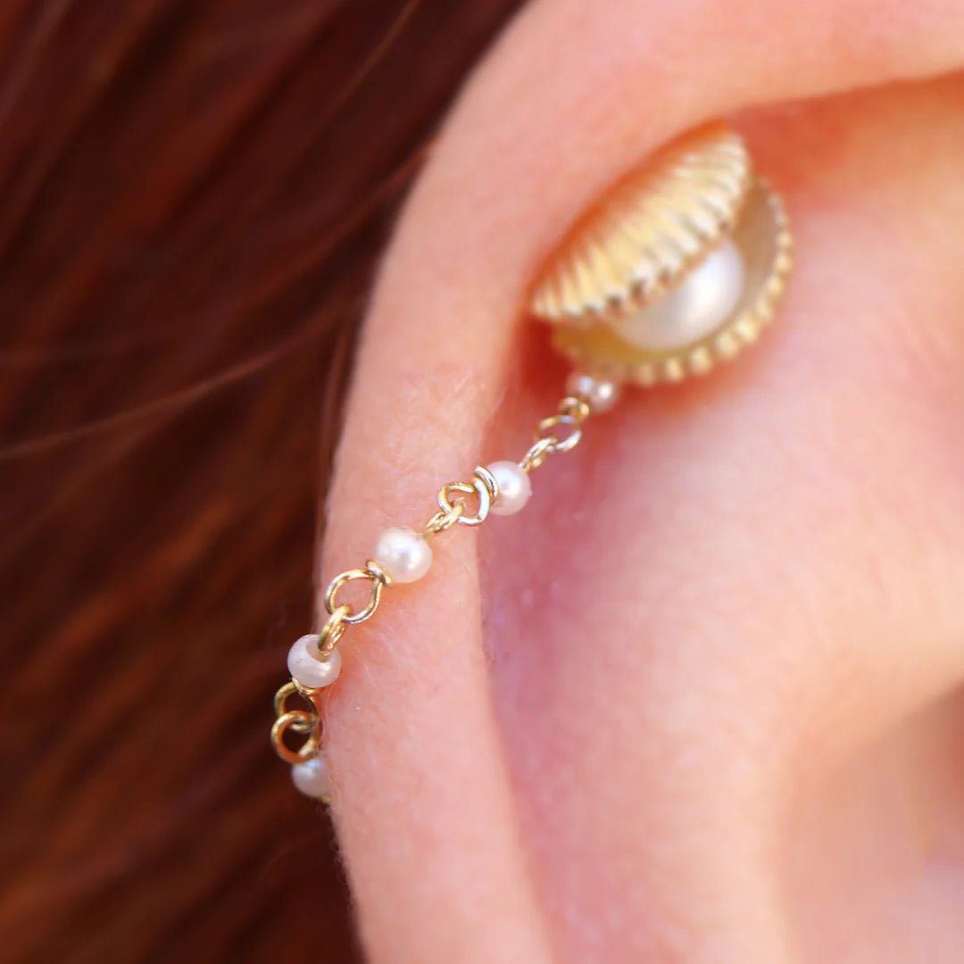 Mother of Pearl Chain – 18K Gold Pearl Piercing Chain - piercing - zone.com