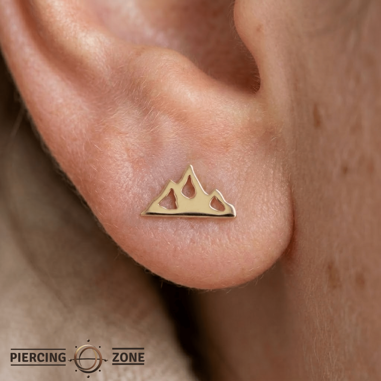 Mountain – Triple Peak Silhouette – 14K Gold Threadless End - piercing - zone.com