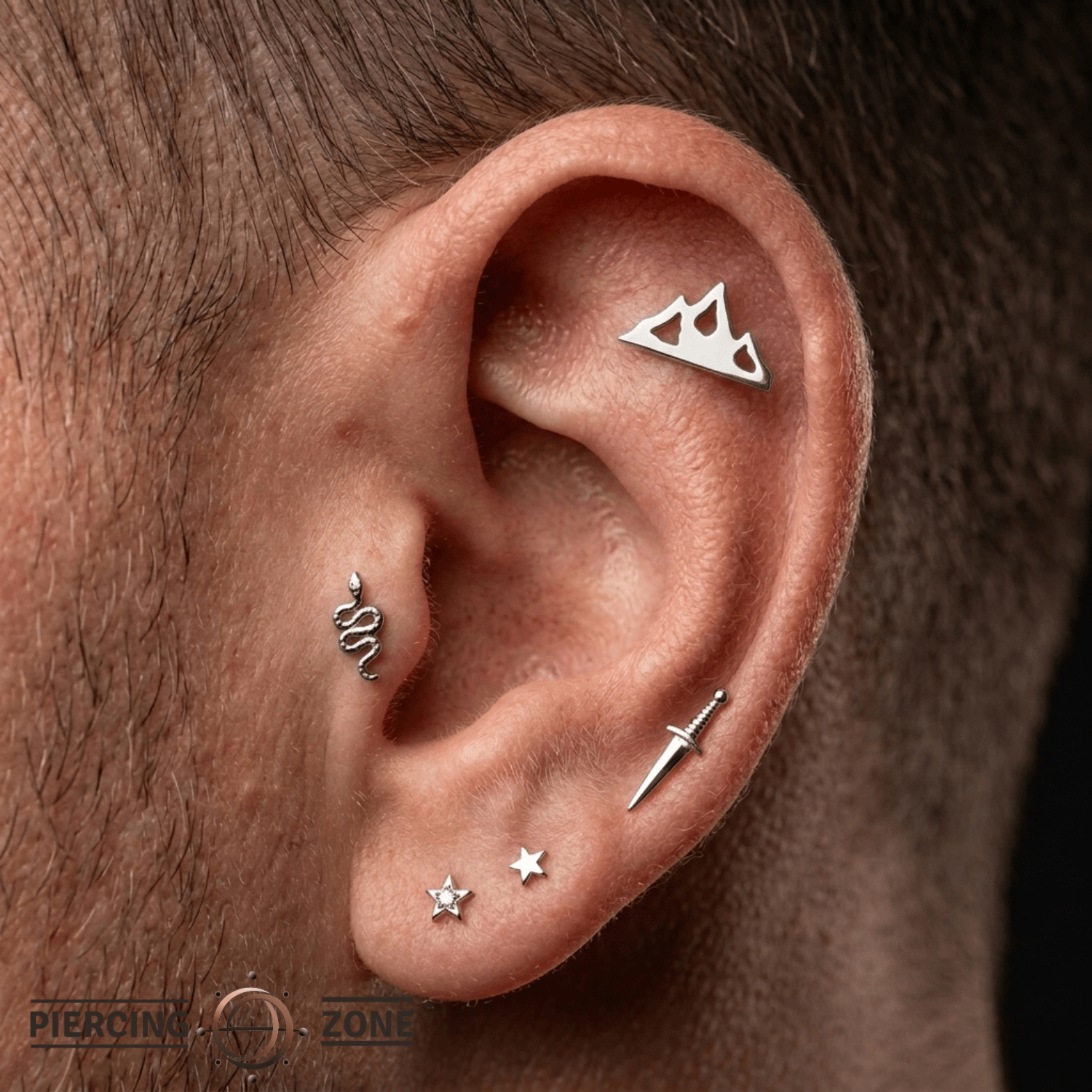Mountain – Triple Peak Silhouette – 14K Gold Threadless End - piercing - zone.com