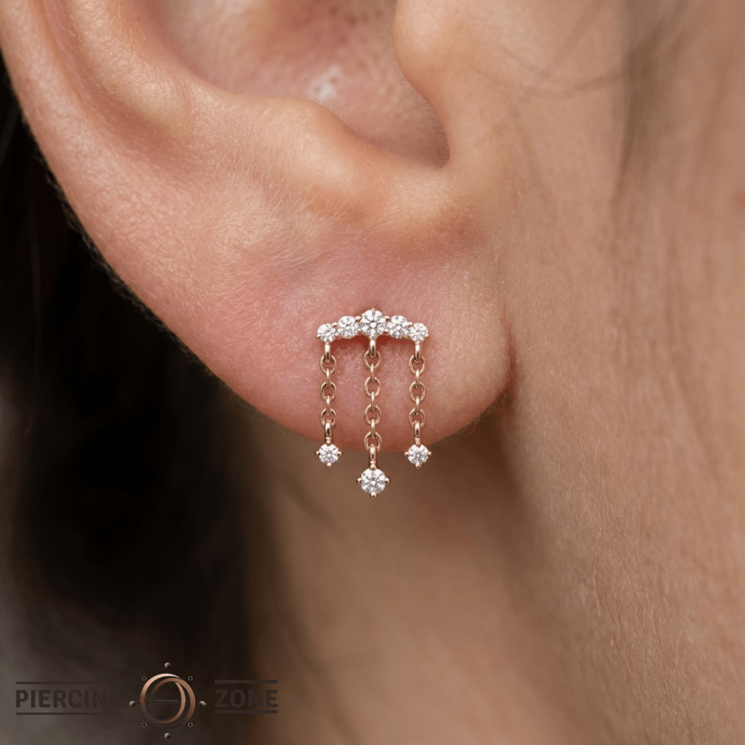 Moving On CZ Chain Arc – 14K Gold Threadless End - piercing - zone.com