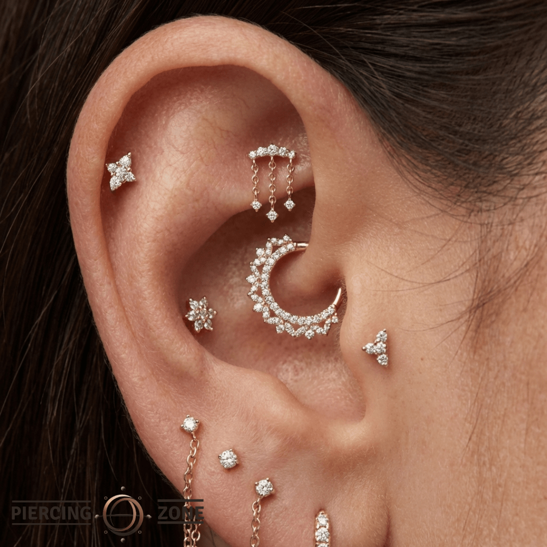 Moving On CZ Chain Arc – 14K Gold Threadless End - piercing - zone.com