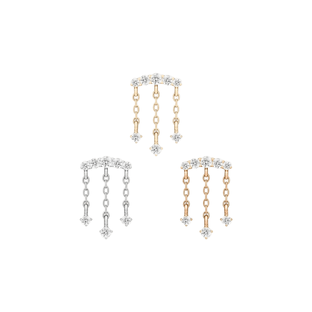 Moving On CZ Chain Arc – 14K Gold Threadless End - piercing - zone.com