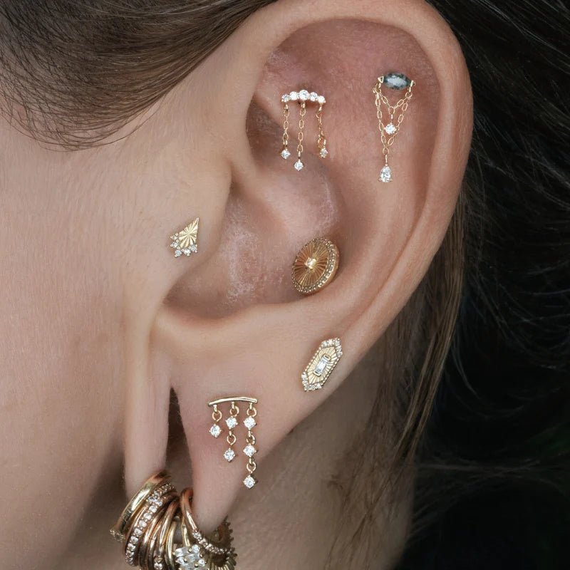 Moving On CZ Chain Arc – 14K Gold Threadless End - piercing - zone.com