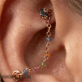 Multi - Color Sapphire Bead Chain – 18K Gold Gemstone Chain - piercing - zone.com