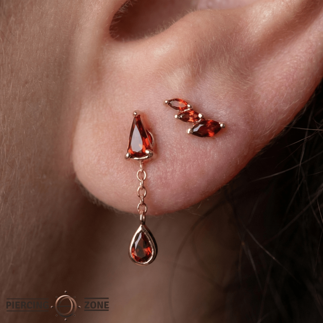 Multiplicity – Garnet Marquise Trio – 14K Gold Threadless End - piercing - zone.com